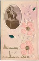 Moscow, Monument of Alexander Ostrovsky. Art Nouveau, floral, embossed silk card