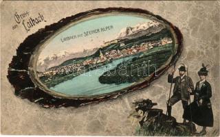 1907 Ljubljana, Laibach; Steiner Alpen. Gruss aus / Art Nouveau montage
