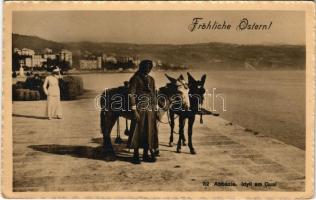 1912 Abbazia, Opatija; Idyll am Quai. Fröhliche Ostern! / quay with Easter greetings (EK)