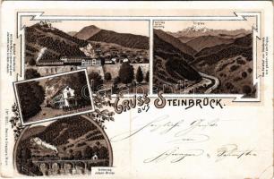 Zidani Most, Steinbrück; Klausenstein, Triglav, Erzherzog Johann Brücke, Haus Schindler, Bahnhof / bridge, railway station. Art Nouveau, floral, litho (EK)