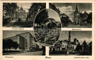 Kassa, Kosice; Nemzeti színház, Jakab palota, Postapalota, Szentháromság szobor / theatre, palace, post office, Holy Trinity statue