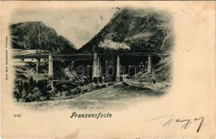 1899 (Vorläufer) Fortezza, Franzensfeste (Südtirol); railway bridge, viaduct, train, locomotive