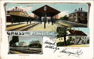 Pragersko, Pragerhof bei Marburg; Bahnhof, Südbahnhäuser, Tröster's Restauration / railway station and restaurant. Marie Novak Art Nouveau (Rb)