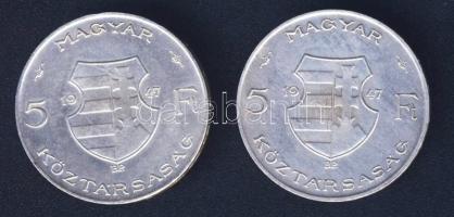 1947. 5Ft Ag "Kossuth" (2x) T:2/3,3 ph