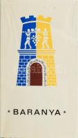 Baranya megye távlati térképe, hátoldalán 5 kiemelt városról képek és információk, kiadja: Baranya m...
