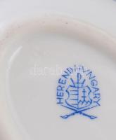 3 db Herendi Viktória mintás porcelán tálka és kis váza. Kézzel festett, jelzett, kis kopással 6 cm