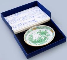 Herendi Indiai kosár mintás ékszeres tál, díszdobozban, jelzett, hibátlan, 12x9 cm