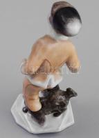 Herendi hógolyózó fiú. Terv.: Lőrincz István. Jelzett, kézzel festett, hibátlan, m: 13 cm