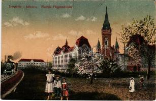 Temesvár, Timisoara; Belváros, Piarista főgimnázium, gőzmozdony, vonat / grammar school, locomotive, train (b)