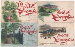 1898 (Vorläufer) Zalishchyky, Zaleszczyki; 7 hand-painted postcards