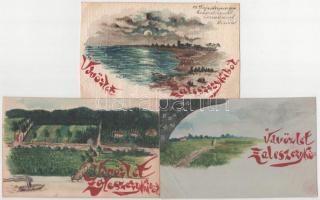 1898 (Vorläufer) Zalishchyky, Zaleszczyki; 7 hand-painted postcards