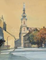 Ágotha Géza (1891-?): Budapest Batthyány tér 1943. Akvarell, papír, Jelzett 41x28 cm