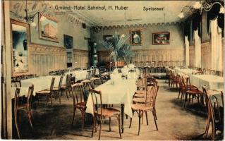 1915 Gmünd, Hotel Bahnhof H. Huber, Speisesaal / railway hotel interior, dining hall (EK)