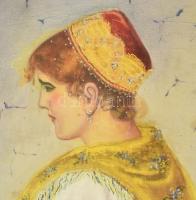 Stverteczkyné Salamon Aranka (1890-) : Felvidéki lány. Akvarell, selyem, jelzett, keretben 39x29 cm