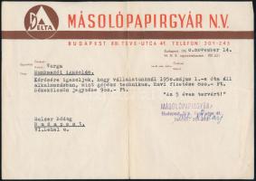 1950 Bp., Delta Másolópapír N.V. munkaadói igazolás fejléces papíron