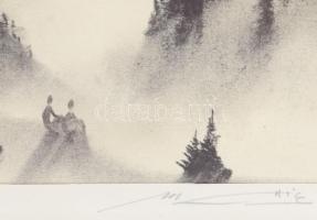 Mattis-Teutsch János, ifj. (1913-1989): Brassó környéki hegyi táj nézelődő alakokkal. Ceruza, papír,...