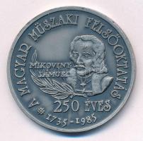 Bognár György (1944-) 1985. "250 éves a magyar műszaki felsőoktatás - 1735-1985 - Mikoviny Sámuel / Selmecbánya 1735 - Miskolc 1949 - Sopron 1919" ezüstpatinázott fém emlékérem (42,5mm) T:AU