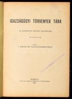 Igazságügyi törvények tára. Az Igazságügyi törvények melléklapja. Bp., 1930. Váci kir. orsz. Fegyintézet XIII. évf. 1930. Korabeli félvászon kötésben