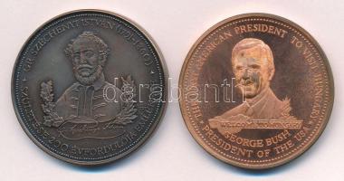 Bozó Gyula (1913-2004) 1989. &quot;George Bush látogatása Magyarországon&quot; kétoldalas bronz emlékérem (42,5mm) + 1991. &quot;Széchenyi István születésének 200. évfordulója / A Közlekedési, Hírközlési és Vízügyi Minisztertől&quot; kétoldalas bronz emlékérem (42,5mm) T:AU (PP), AU