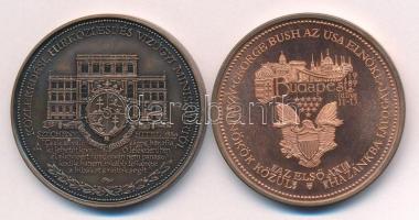 Bozó Gyula (1913-2004) 1989. "George Bush látogatása Magyarországon" kétoldalas bronz emlé...