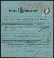 1869 Postautalvány 10kr bérmentesítéssel "ROMÁN-BOGSCHAN" - "PEST" a legkorábbi dátumú postautalvány Román Bogschanból