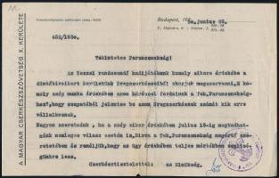 1930 A Magyar Cserkészszövetség X. kerületi elnökségének levele hadijáték témában a parancsnokságnak, cserkész bélyegzővel