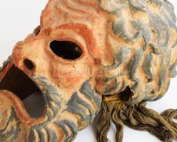 Görög tragikus maszk. Papírmasé, szövet hajjal festett 35 cm