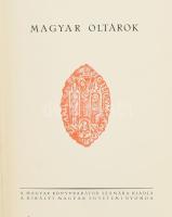 Rados Jenő: Magyar oltárok. A szerző, Rados Jenő (1895-1992) építész, építészettörténész által Tobiás László (?-1957) okl. építész, a budapesti Felsőépítőipari Iskola igazgató részére DEDIKÁLT példány! Bp., 1938, Kir. M. Egyetemi Nyomda, 93+3 p.+CLXXI t.+3 p. Gazdag szövegközi és egészoldalas, fekete-fehér képanyaggal illusztrált. Kiadói aranyozott gerincű félbőr-kötés, kopott, kissé foltos borítóval, a gerincen kis sérüléssel.