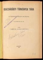 Igazságügyi törvények tára. III-IX. évfolyam. 1920-1928. Kiadja a magyar, kir. igazságügyminisztérium. Bp., 1929. Félvászon kötésben.