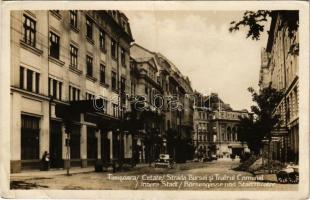 1929 Temesvár, Timisoara; Cetate, Strada Bursei si Teatrul Comunal / Innere Stadt, Börsengasse und Stadttheater / Tőzsde utca, színház, automobil / street view, theatre, automobile (EB)