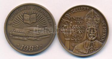 1980. &quot;Szent Gellért / Szeged MDCCCLXXX - Árvízi fogadalom MCMLXXX&quot; kétoldalas bronz emlékérem (42,5mm) + Fritz Mihály (1947-) 1983. &quot;A Művelődési Központért / Nagyközségi Tanács - Szécsény&quot; kétoldalas bronz emlékérem (42,5mm) T:UNC