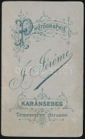 cca 1900 Csendőr egész alakos portréja, keményhátú fotó J. Jérome karánsebesi műterméből, 10,5×6,5 c...