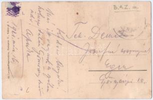 1921 Bánréve, vasútállomás, Fő utca, Reich E. üzlete. Vasúti levelezőlapárusítás (Rb)