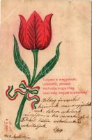 1906 Tulipánt a magyarnak; lelkesítőt, pirosat, hadd tudja meg a világ, lesz még magyar szabadság! Hazafias propaganda tulipánnal és magyar szalaggal / Hungarian patriotic propaganda, tulip with ribbon (fa)