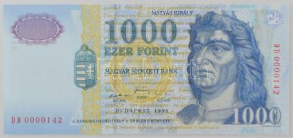 1999. 1000Ft alacsony &quot;DD 0000142&quot; sorszámmal T:UNC  Hungary 1999. 1000 Forint with low &quot;DD 0000142&quot; serials number C:UNC Adamo F55A3