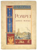 Dipinti Murali Scelti di Pompei. Medaglie Istituto d'Incoraggiamento di Napoli Esposizioni de Londra e Milano. Illustrazione per l'Arch. Ingre Edoardo Cerillo. Versione francese pel cav. Giulio Cottrau. Napoli, [1886],Pasquale d'Amelio, (Napoli, Richter & C.-ny.),IX+1+20 p.+20 (Pompei falfestmények, kromolitográfiák) t. Olasz és francia nyelven. A litográfiák Vincenzo Loria (1850-1939) munkái. Kiadói festett illusztrált egészvászon-mappa, kopott, foltos borítóval, a gerincen sérüléssel, a mappa alsó fülén sérüléssel, a mappa fülein lévő zsinórokon sérülésekkel, a belső papírborítón gyűrődésnyommal, foltos, régi intézményi bélyegzésekkel és bejegyzésekkel, lapok: 63x45 cm, mappa: 64x46x2 cm. Rendkívüli ritkaság. /  Dipinti Murali Scelti di Pompei. Medaglie Istituto d'Incoraggiamento di Napoli Esposizioni de Londra e Milano. Illustrazione per l'Arch. Ingre Edoardo Cerillo. Versione francese pel cav. Giulio Cottrau. Napoli, [1886],Pasquale d'Amelio, (Napoli, Richter & C.-ny.),IX+1+20 p.+20 (Pompeiian wall paintings, chromolitographies) t. In Italian and French language. The litographies works of Vincenzo Loria (1850-1939.) In original linen folder, with spotty and worn cover, with damaged spine and the bottom of the folder, damages on the strings, with spotty papercover, with crease on the papercover, with old institutional stamps and notices, sheets: 63x45 cm, folder: 64x46x2 cm. Very rare!