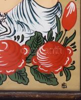 Vallásos témájú festett üveg kép, keretezve, jelzett, teljes méret 28x20 cm