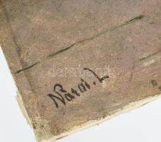 Nárai L. jelzéssel: Lírán játszó hölgy. Olaj, vászon, sérülésekkel, lyukkal, 52x26 cm