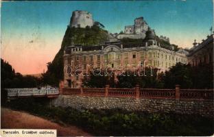 1915 Trencsén, Trencín; Erzsébet szálloda, vár / Trenciansky hrad / hotel, castle (fl)