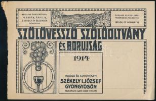 1914 Gyöngyös Szőlővessző, szőlői oltvány és borújság reklám nyomtatvány 20x14 cm