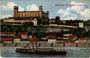 1920 Pozsony, Pressburg, Bratislava; vár, gőzhajó / castle, steamship (kis szakadás / small tear)