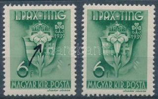 1939 PAX-TING 6f virágsziromban folt tévnyomattal + támpéldány (6.000)