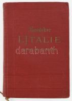 Karl Baedeker: L'Italie des Alpes a Naples. Manuel abrégé du Voyageur. Leipzig - Paris, 1909, Karl Baedeker. Gazdag térképanyaggal illusztrálva. Francia nyelven. Troisiéme édition. Kiadói aranyozott egészvászon-kötés.