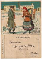 Mechanische Leinenweberei Leopold Wlcek in Nachod, Böhmen / Czech mechanical linen weaving mill, factory, big sized advertising postcard / Cseh mechanikus vászonszövő gyár litho reklámlapja (22 x 15,6 cm) (fl)