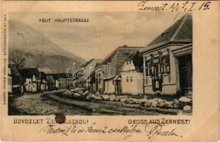 1907 Zernest, Zernyest, Zarnesti; Fő utca, Blosz üzlete. J. E. Steegmüller kiadása / Hauptstrasse / main street, shop of Blosz (b)