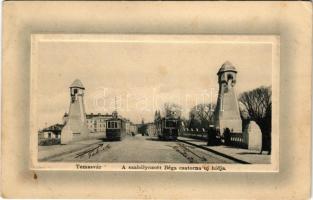 1911 Temesvár, Timisoara; A szabályozott Béga csatorna új hídja, villamosok. Ideal W.L. Bp. No. 6671. 1910/13. / regulated Bega river's new bridge, trams (fl)