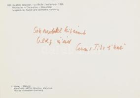 1960-1970 Csernus Tibor (1927-2007) Kossuth-díjas festő, grafikus és felesége saját kézzel írt újévi üdvözlő sorai képeslapon.