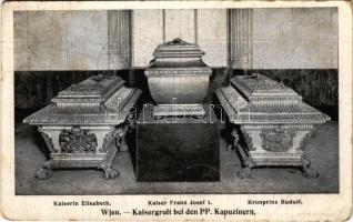 1925 Wien, Vienna, Bécs; Kaisergruft bei den PP. Kapuzinern, Sarg der Kaiserin Elisabeth, Kaiser Franz Josef I, Kronprinz Rudolf / Austrian royal caskets, tomb (EB)