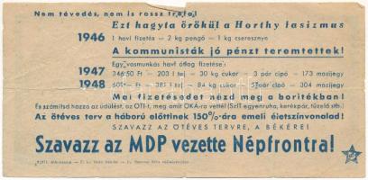 1946. Bankjegyszerű 1.000.000.000MP-s röpcédula hátoldali "Szavazz az MDP vezette Népfrontra!&q...