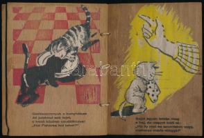 Cirmos-kormos útnak indul. Mesekönyv fa táblákra festve, 6 oldal, 3 táblán. 12x16 cm